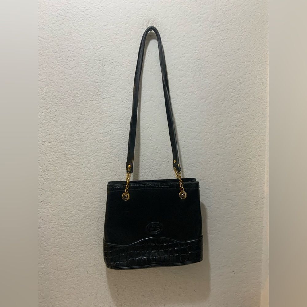Vintage Gold Coast Collection Black Faux Leather Croc Embossed and Chain